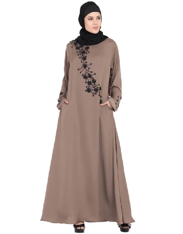 Chic Hand work beads embellished Party Abaya Brown