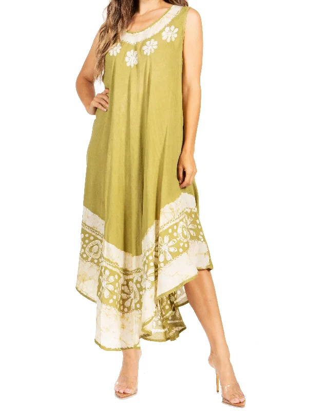 Sakkas Batik Flower Caftan Tank Dress / Cover Up