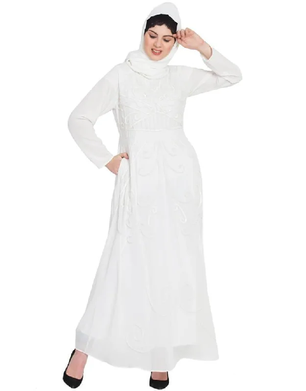 Muslim Hand embroidered Off White Wedding Abaya Off White