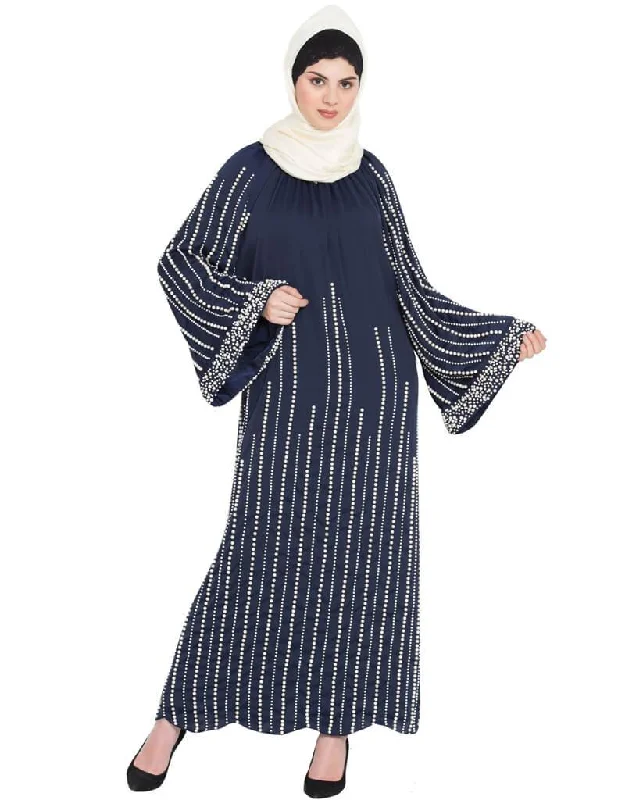 Muslimah Full hand work pearls embellished wedding Abaya Navy Blue