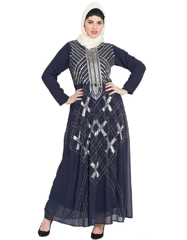 Women Beads sequins embellished party Abaya Navy Blue