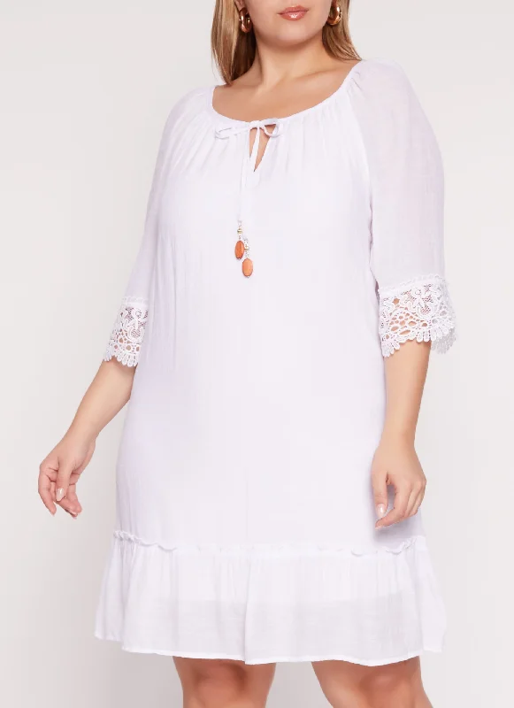 Plus Size Gauze Knit Lace Trim Sundress